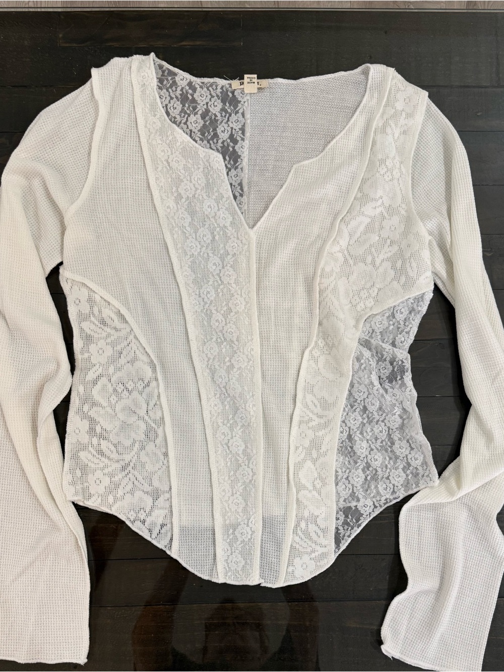 POL White Lace-Trim Knit Top
